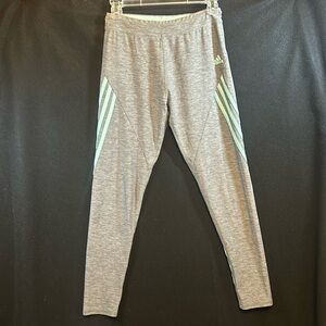 ADIDAS GIRLS Extra Large (16) Leggings Gray With Mint Green Stripes